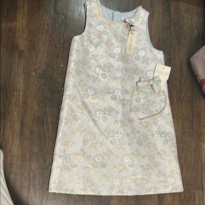 Rachel Zoe Blue and Gold Sleeveless Sheath Dress for Wedding Guest